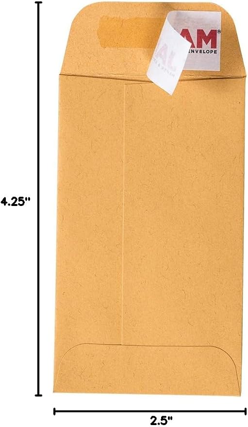 JAM PAPER #3 Coin Business Commercial Envelopes with Peel and Seal Closure - 2 1/2 x 4 1/4 - Brown Kraft Manila - Bulk 250/Box