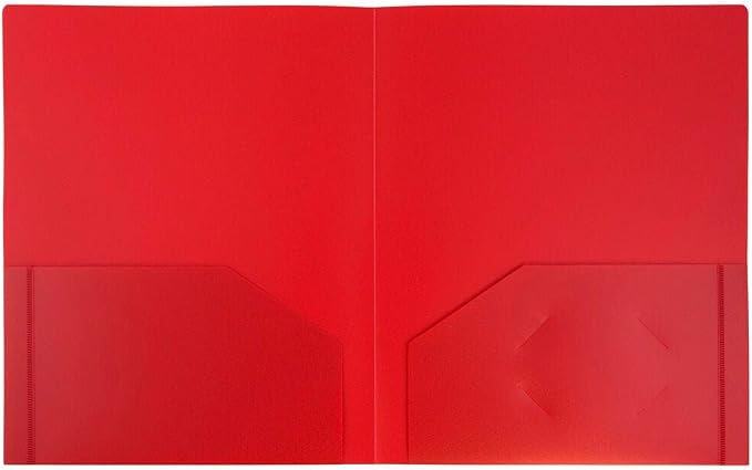 JAM PAPER Heavy Duty Plastic 2 Pocket Extra Tough School Folders - Red - 12/Pack