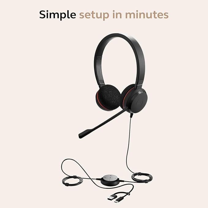 Jabra Evolve 20 Wired Headset (2025 Edition) - Dual-Ear Set for Office and Work from Home - Call Control - Certified for MS Teams - USB-C/A Connectivity - Black