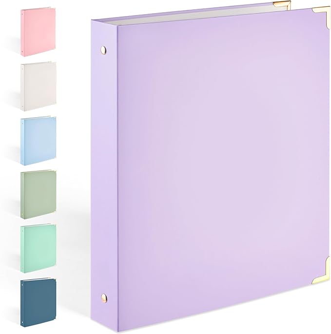 Sooez 3 Ring Binder with Metal Corners, Cute 1 Inch Binders Fits 175 Sheets of Paperwork, Three Ring Recipe Binder with Pocket for Women School Home Office Supplies, Letter Size 8.5" x 11", Purple