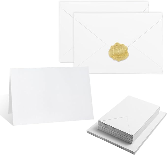 40 Pack White Blank Cards and White Envelopes 4x6, A4 Invitation Envelopes | A4 Folded Cardstock and Envelopes for Wedding, Note Card, DIY Greeting Cards,Thank you Cards, Birthday Christmas Invitations
