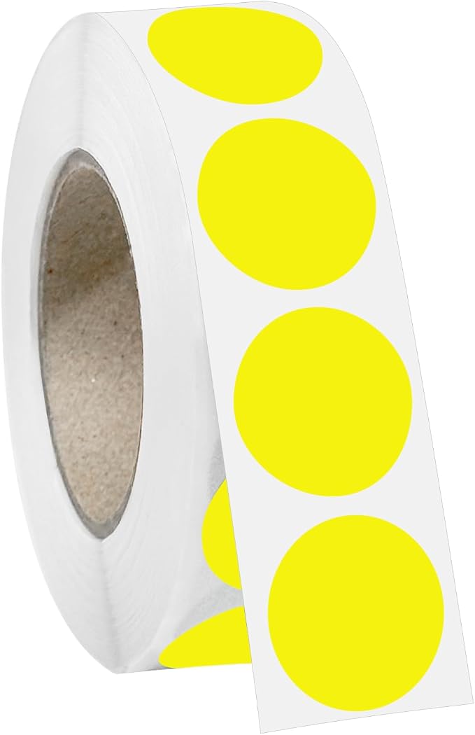 1000 PCS 3/4" Yellow Dot Stickers Round Circle Coding Labels | Used for manual labor in kindergartens, garage yard price sales, organizing activity color groups,marking spice bottles