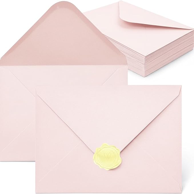 YINUOYOUJIA 50 PCS Pink Specialty Paper Envelopes A7, 5 x 7 Envelopes for Invitation, Great for Wedding Invitation Cards, Photos,Perfect for Birthday, Baby Shower, Graduation, Christmas