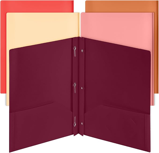 Mr. Pen- Plastic Folders with Pockets and Prongs, 5 Pack, Letter Size, Sunset Shades, Flexible Plastic Folders with Prongs