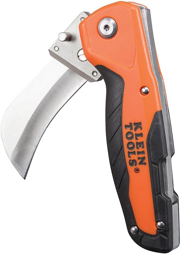 Klein Tools 44218 Utility Knife, Electricians and Folding Pocket Knife with Hawkbill Blade for Cable Skinning, Replaceable Blade