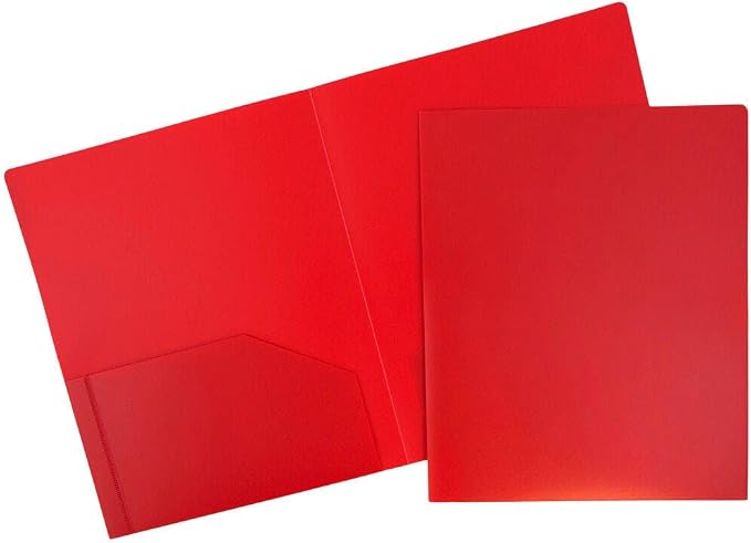 JAM PAPER Heavy Duty Plastic 2 Pocket Extra Tough School Folders - Red - 24/Pack