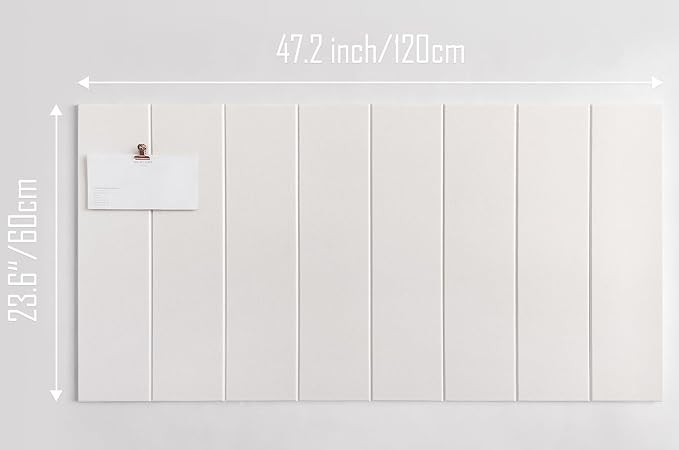24"x47" Large Cork Board Alternative – 8 Pack Shiplap Felt Wall Tiles with Safe Removable Adhesive Tabs | Felt Bulletin Board for Walls Pin Board for Office, Home, Classroom, Kids Room – Warm White