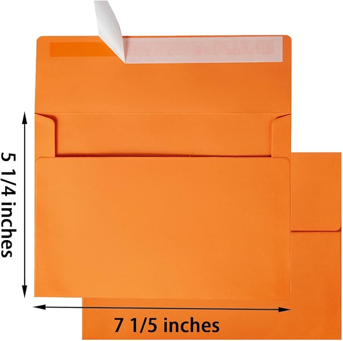 100 Pack A7 Envelopes Self-Adhesive, 5.24 x 7.21 Inches, Dark Orange | 5x7 Envelopes, For Invitations, 5x7 Greeting Cards