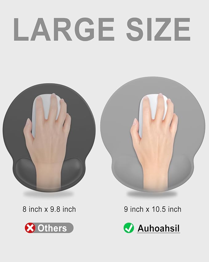 Auhoahsil Mouse Pad, Ergonomic Mouse Pad with Wrist Rest, Pain Relief Computer Gel Mouse Pad Wrist Support for Laptop, Mousepad with Non-Slip PU Base, Mouse Pads for Desk, Light Gray
