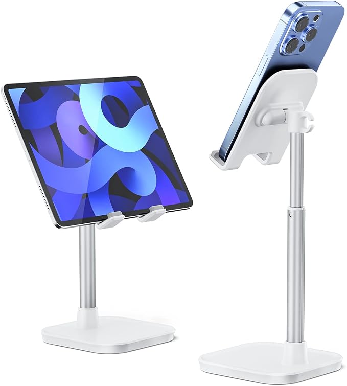 Cell Phone Stand, Phone Holder for Desk, Office Desktop iPhone Stand | Eye Level View, Reduce Neck & Back Strain, Height & Angle Adjustable, Hands-Free Video Chat, Accessories for 4-10" Smartphone