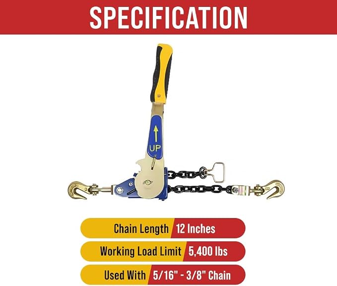 Mytee Products 4 Pack 5/16"-3/8" Easy Ratchet Chain Binder with Grab Hooks & 5400 lbs WLL - Heavy Duty Tie Down Ratchet Load Binder for Flatbed Trailers & Trucks