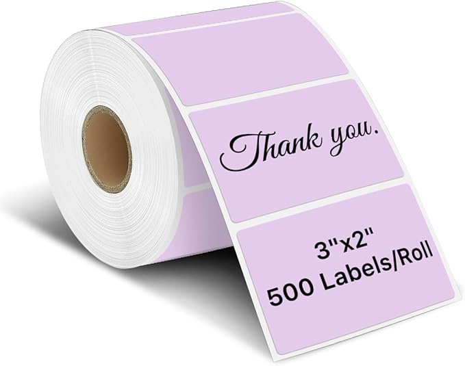 iEager 3" x 2" Thermal Labels, Rectangle Thermal Printer Stickers, Self-Adhesive Durable Sticker with Perforation Line, 500 Labels/Roll, Purple