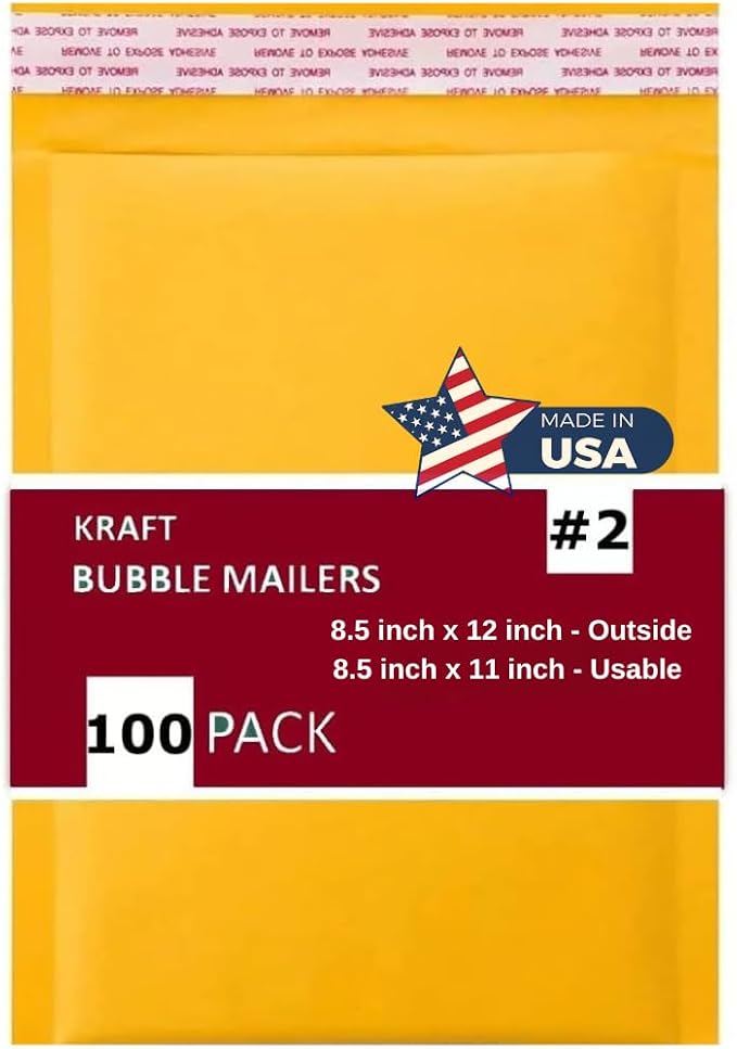 100 PC #2 8.5x12 Inches 100 Pack Inches Kraft Bubble Mailers Yellow Shipping Padded Envelopes Self Seal Waterproof Cushion Envelopes