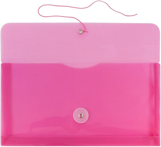 JAM PAPER Plastic Envelopes with Button & String Tie Closure - #10 Business Booklet - 5 1/4 x 10 - Fuchsia Pink - 3/pack