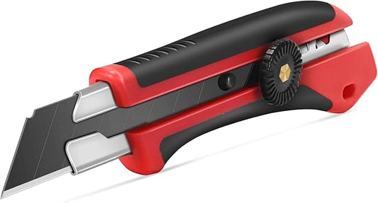 HAUTMEC 25mm Extra Heavy-Duty Utility Knife, Multi-Purpose Snap-off Box Cutter, Ratchet-lock Mechanism, Reinforced Fiberglass Handle HT0250-KN