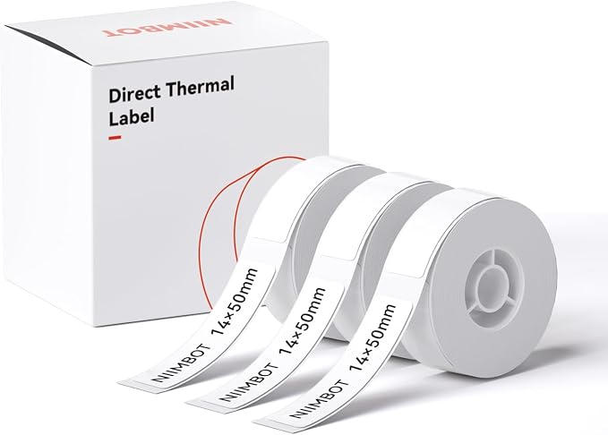 NIIMBOT Label Maker Tape for D110/D11/D101 Label Maker, 14mm x 50mm, White | 3Rolls 0.55'' x 1.97'', Thermal Label Paper for Home Office School Labeling Tape Replacement