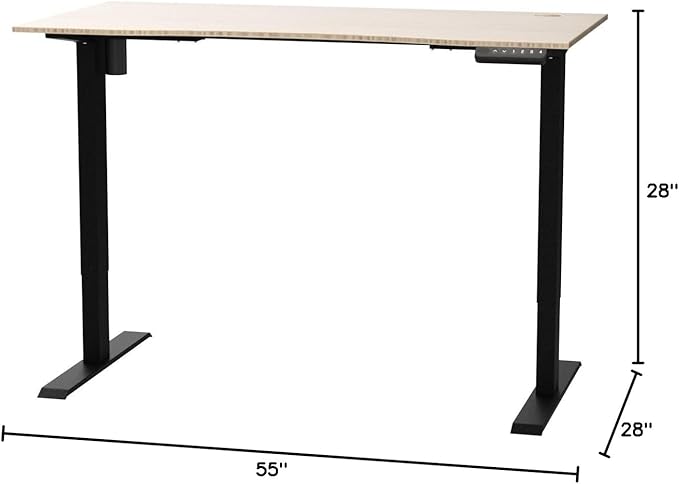 FLEXISPOT EN2 Bamboo Standing Desk with Clamp Power Strip, 55 x 28 Electric Stand Up Height Adjustable Desk with Cable Management (Black Frame + 55" Bamboo Top, 2 Packages)