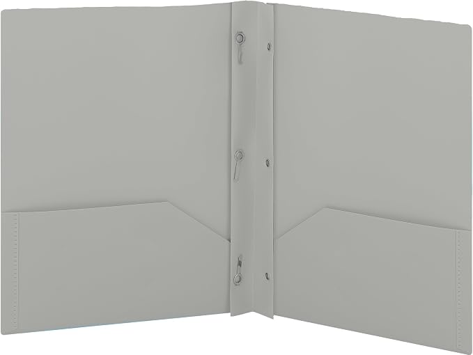 Plastic Folders with Pockets and Prongs Grey - Two Pocket Folder with Brads - 3 Prong Folders with Pockets for Letter Size Sheets, Also Available in Blue, Green, Red, Pink, and Purple, 1 Pc –by Enday