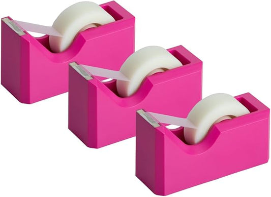 JAM PAPER Colorful Desk Tape Dispensers - Pink - 3/Pack