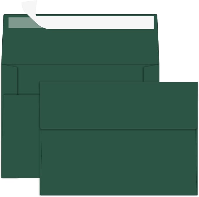 100 Packs Green 5x7 Envelopes, A7 Envelopes for Card Invitation | 120gsm envelopes, 5.25x7.25 inch fits 5x7 cards, peel & press, for weddings/cards/baby shower/photos/graduation/postcards