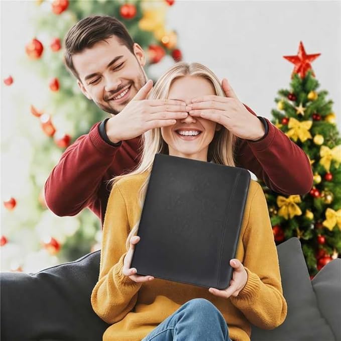 Faux Leather Zippered Padfolio with 3 Ring Binder, Executive Portfolio Organizer Binder, Fits 13.9" Laptop/Tablet, Refillable Writing Pad Pocket, Black