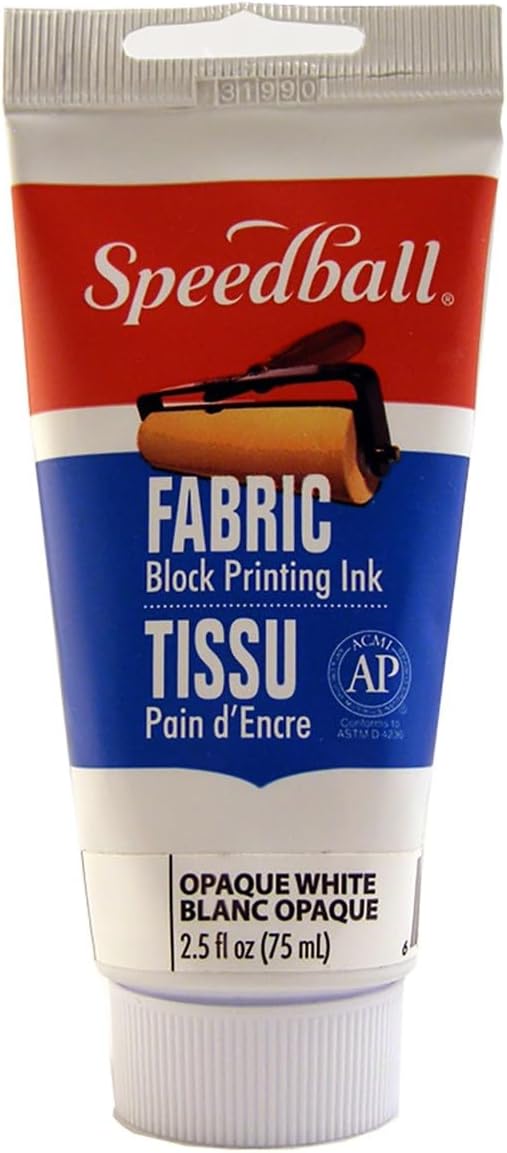 Speedball Fabric Block Printing Ink, Opaque White, 2.5 fl oz - Block Print Paint for Fabric & Paper - Made in USA