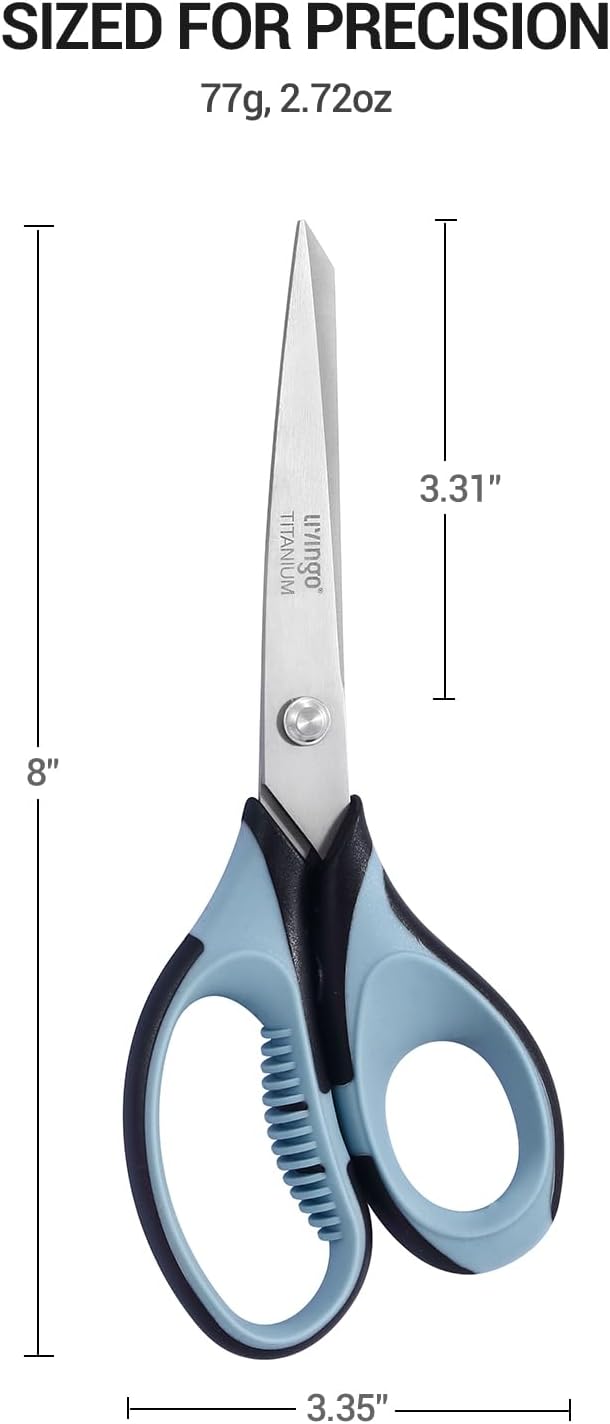 LIVINGO 3 Pack 8" Office Scissors All Purpose – Titanium Coated Blades | Ergonomic Colorful Handles, Sharp Heavy Duty Shears for Home, School Sewing & Craft Cutting Fabric, Paper