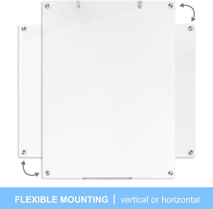 Wingwise Magnetic Glass Dry Erase Board, 48 x 36 in Brilliance White Board | Ultra-white 4mm tempered glass, scratch-resistant. Wall-mounted with hardware. Great for corporate offices, classrooms, home