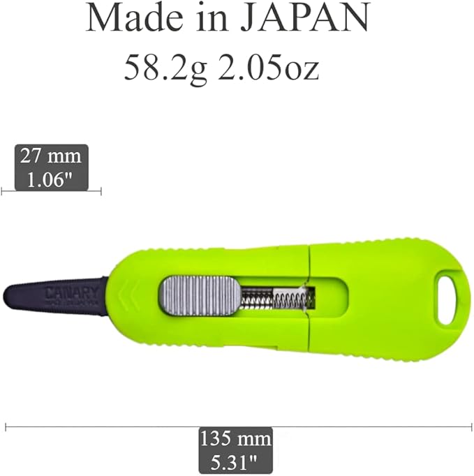 CANARY Box Cutter Auto Retractable Blade, Safety Box Opener Tool [Non-Stick Fluorine Coating Blade], Made in JAPAN, Green (DC-20F-1)