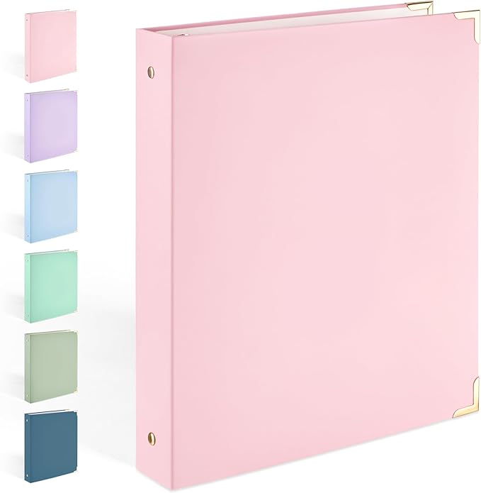 Sooez 3 Ring Binder with Metal Corners, Cute 1 Inch Binders Fits 175 Sheets of Paperwork, Three Ring Recipe Binder with Pocket for Women School Home Office Supplies, Letter Size 8.5" x 11", Pink