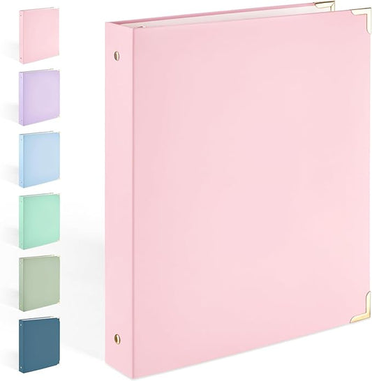 Sooez 3 Ring Binder with Metal Corners, Cute 1 Inch Binders Fits 175 Sheets of Paperwork, Three Ring Recipe Binder with Pocket for Women School Home Office Supplies, Letter Size 8.5" x 11", Pink