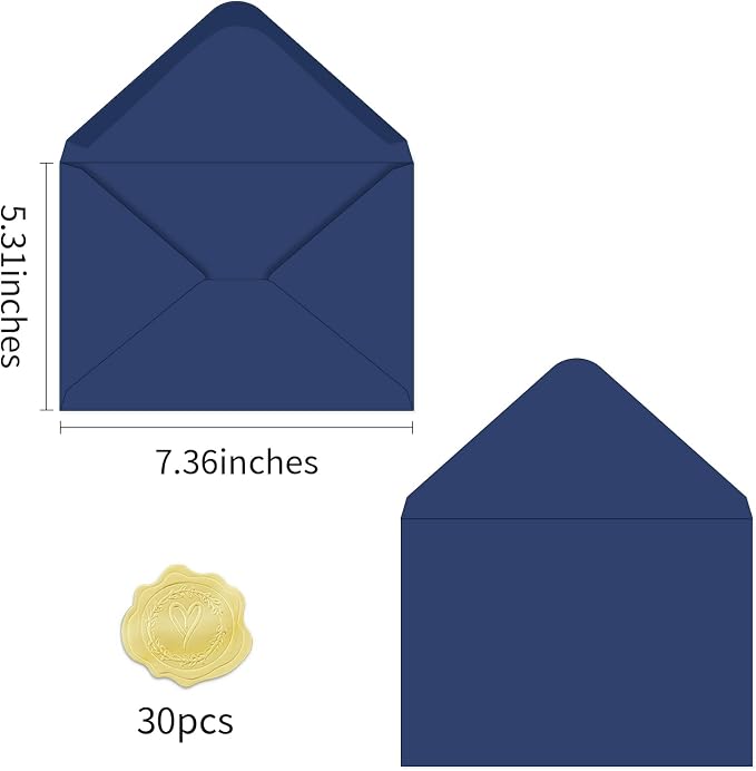 A7 Envelopes 30 Pack Blue 5x7 V Flap Thick Invitation Envelopes | 150gsm,for 5x7 photos,cards,wedding,birthday,graduation,party,announcements,baby shower,holiday mails,with Stickers