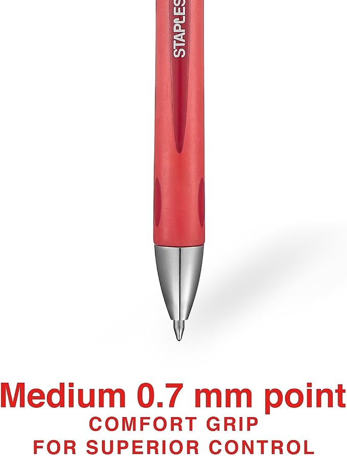Staples 651255 Sonix Retractable Gel-Ink Pens Medium Point Red Dozen (13562-Cc) | Smooth-writing pens for editing, grading, and everyday office use.