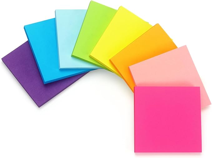 Early Buy Sticky Notes 3 in x 3 in, 8 Bright Color 8 Pads, 55 Sheets/Pad | Bright Color Self-Stick Note For Daily Reminders, Home, Office