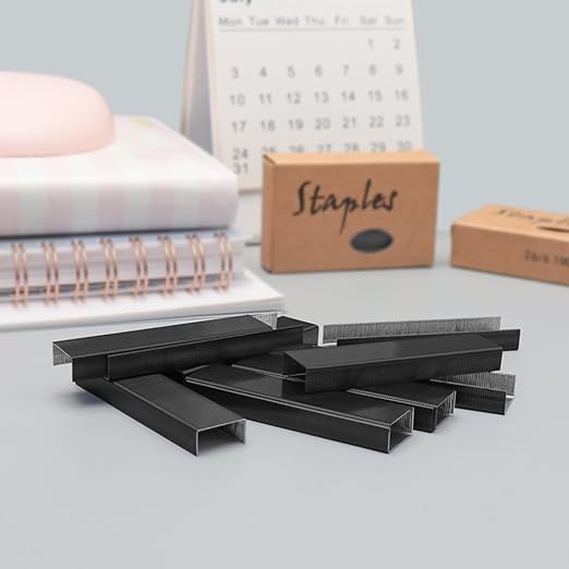 NatSumeBasics 3000 Black Staples 26/6 Standard Colored Staple Refill for Desk Stapler, 1000 Per Pack, Total 3 Pack Staples (Black)