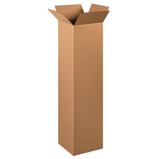 Aviditi 121248 Tall Corrugated Cardboard Box 12" L x 12" W x 48" H, Kraft, For Shipping, Packing and Moving (Pack of 15)