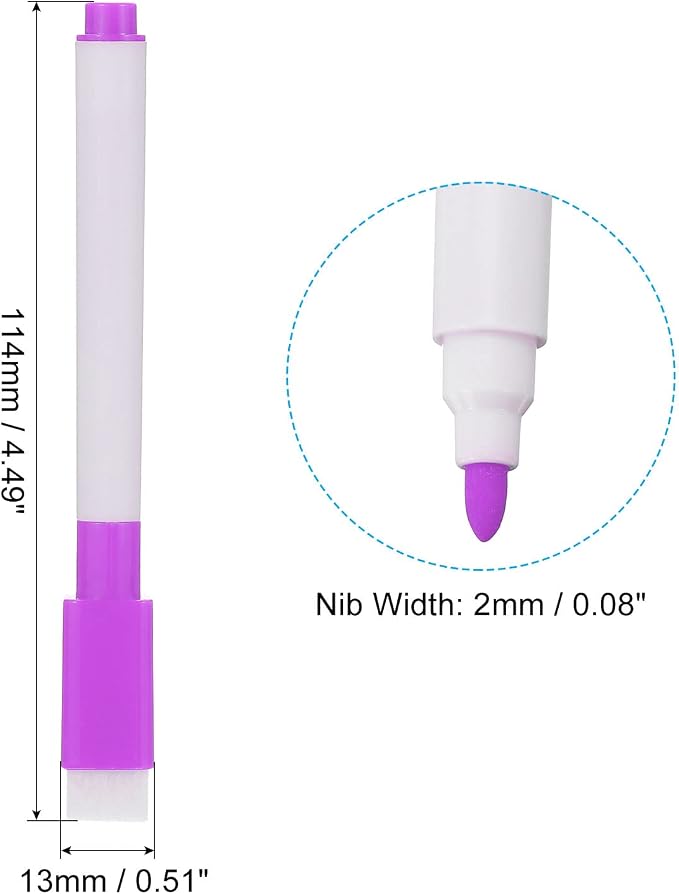 PATIKIL Dry Erase Marker Pens Purple Ink Point with Eraser Cap 30Pcs | Marker Pens with Eraser Cap for Office Home Classroom, White Pen Rod