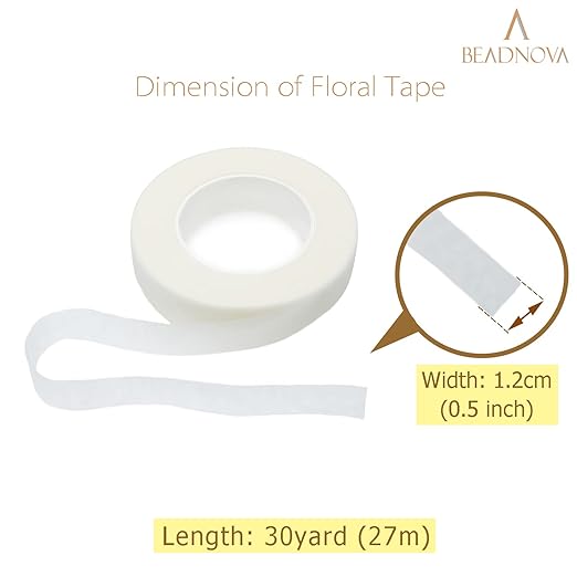 BEADNOVA Floral Tape 1/2inch Flower Tape White Floral Tape for Bouquets Floral Arranging Stem Wrap Craft (White, 30yards)