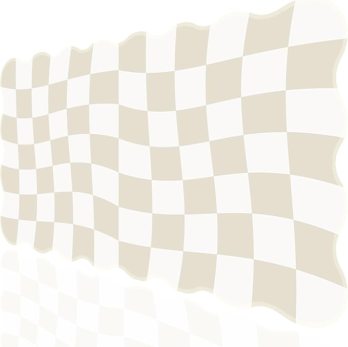 L-SPOUTTO Beige Checkered Mouse Pad,Scalloped Desk Mat XXL Gaming Mousepad | Geometric Large 35.4x15.7in Non-Slip Rubber Base Keyboard Pad Waterproof Desktop Mat for Laptop Computer Game Home Office