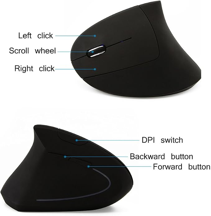 Wireless Mouse Ergonomic Vertical Left-Handed Mouse Ergo LED Light High Precision Optical Cordless Lightweight Left Hand Mice Women Men Gift for PC Computer Laptop Mac Office,1600 DPI,Side Buttons