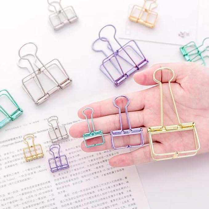 48PCS Multicolor Metal Binder Clips Assorted Sizes Hollow Binder Clips Metal Paper Clamps for School Office Paperwork (16pcs S, 16pcs M and 16pcs L)