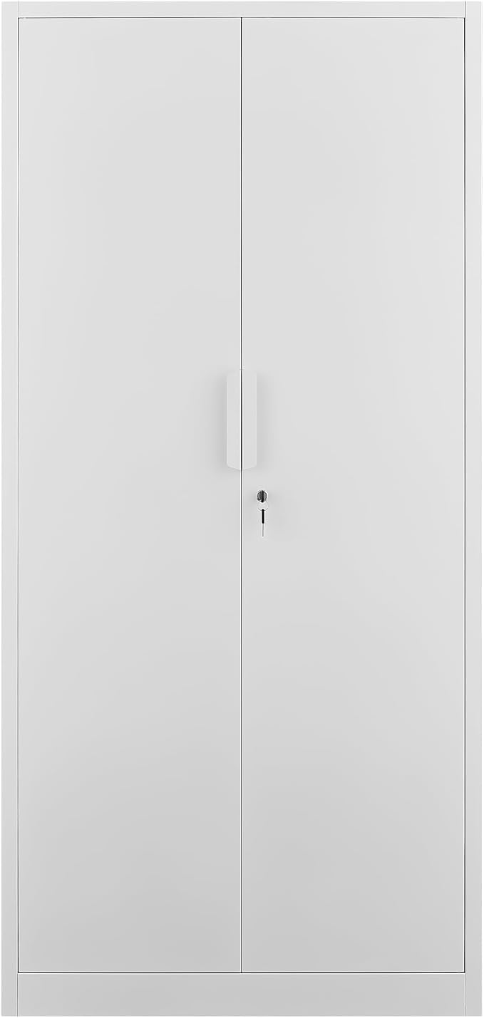 Metal Garage Storage Cabinet with Lock, 72" Tall Steel Storage Locker with 4 Adjustable Shelves, Heavy Duty Metal Cabinet for Garage, Office, Home, White
