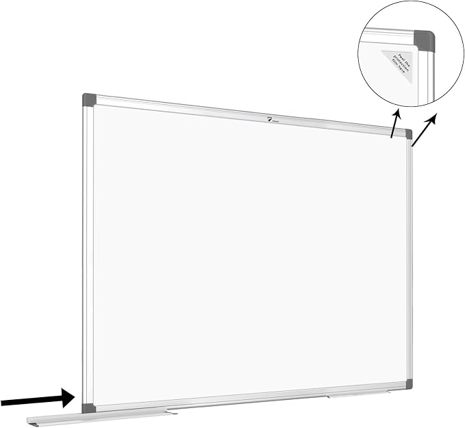 TOWON Magnetic Dry Erase Board 72x48 in, Aluminum Frame, Silver Border | Presentation white board wall mounted with markers, pen tray, magnets and cleaning wipe for office