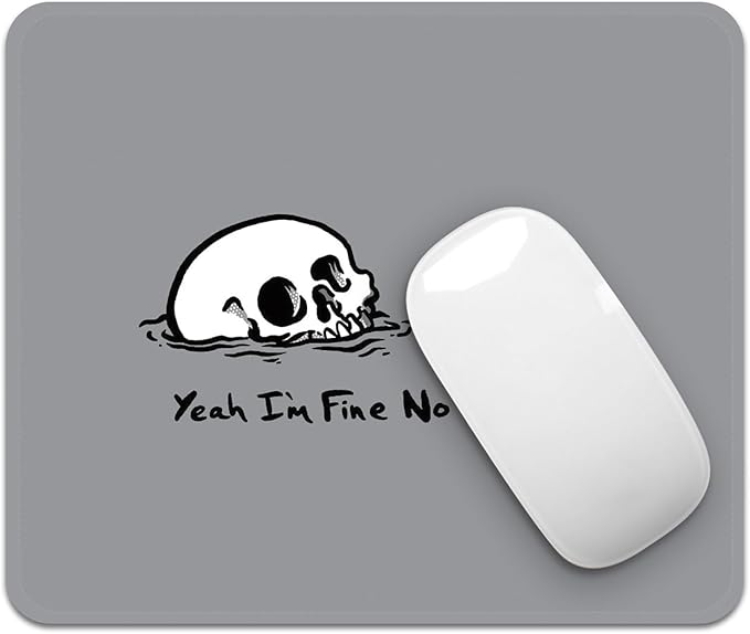 Mouse Pad with Stitched Edges - Funny Skull Mousepad for Women, 9.25 x 7.75 inch Washable Square Desk Pad, Non-Slip Rubber Base, Office Home Laptop Accessories - No Worries Skull