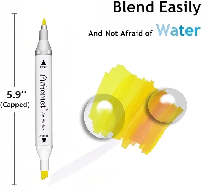 Arhomet 6 Colors Yellow Alcohol Markers Set, Dual Tips Art Markers Drawing Sketched Double Tipped for Adults(Yellow)