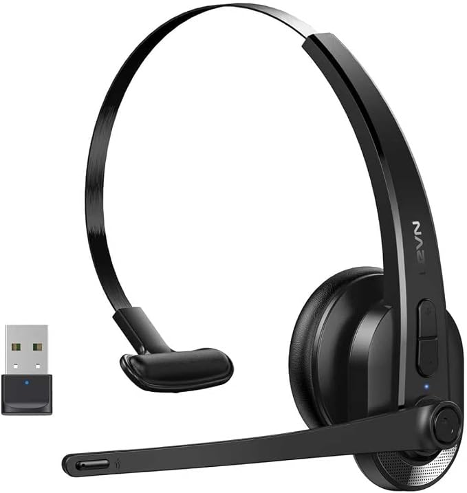 Wireless Headset with Mic for Work, Bluetooth Headset with AI Noise Cancelling Microphone, Wireless Headphones with Mic & Mute Button, USB Dongle for Work from Home/PC/Computer/Call Center/ Teams/Zoom