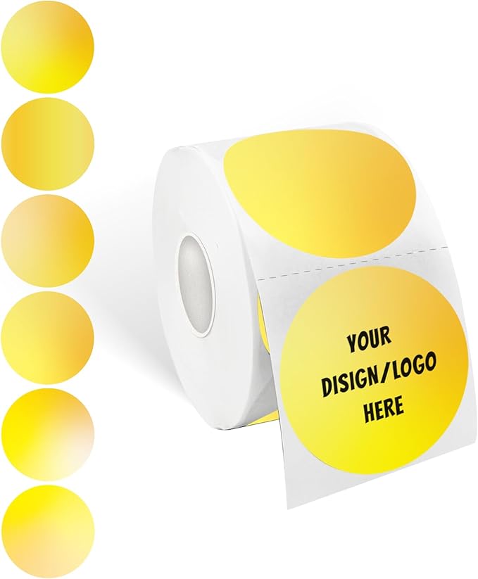 2 Inch Yellow Round Thermal Stickers, Self-Adhesive Circle Direct Thermal Labels for DIY Logo Design, QR Code, Name Tag (600 Labels, 1 Roll)