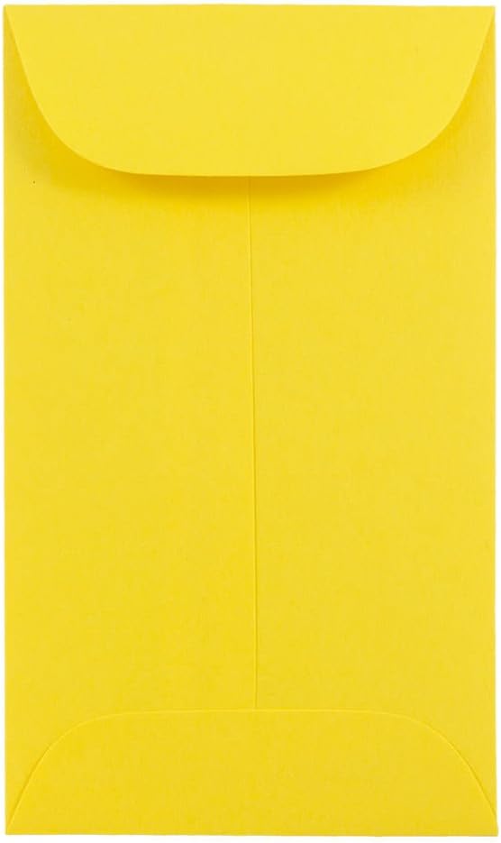 JAM PAPER #6 Coin Business Colored Envelopes - 3 3/8 x 6 - Yellow Recycled - 50/Pack