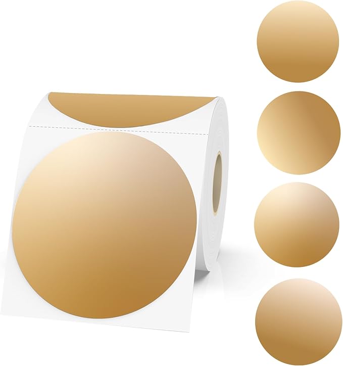 3 Inch Brown Round Thermal Sticker Labels, Multi-Purpose Thermal Labels for DIY Logo Design, QR Code, Name Tags (410 Labels, 1 Roll)