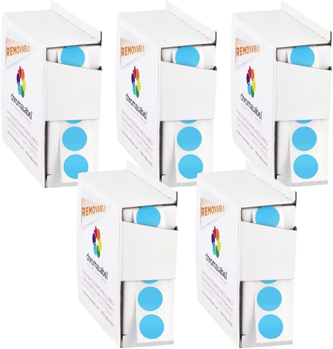 1/2" Removable Light Blue Circle Stickers, 1000/Box Case of 5 | Small Label Stickers with Removable Adhesive for Offices, Classrooms, Home Organization, and Labeling. Made in USA